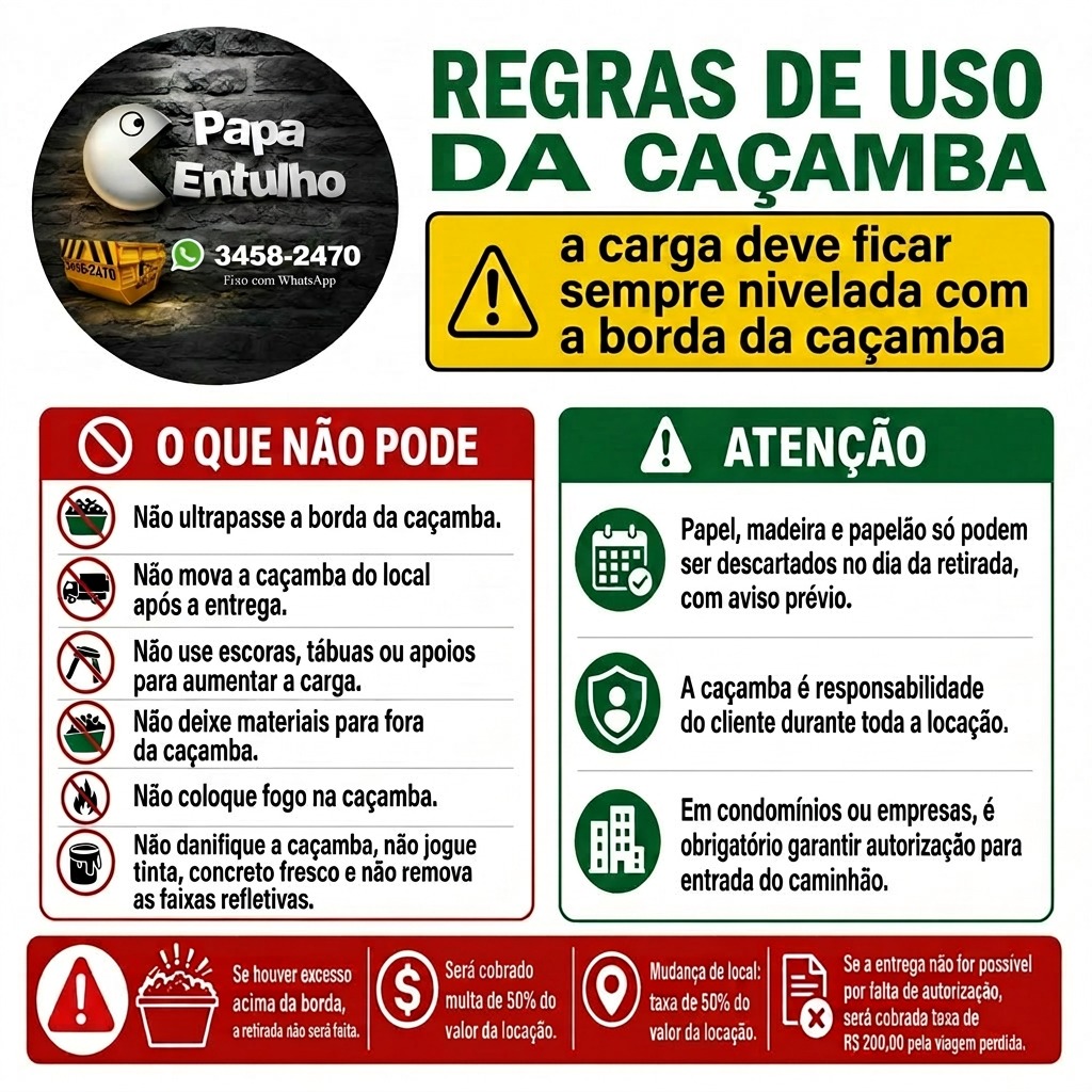 Regras de uso da caçamba Papa Entulho